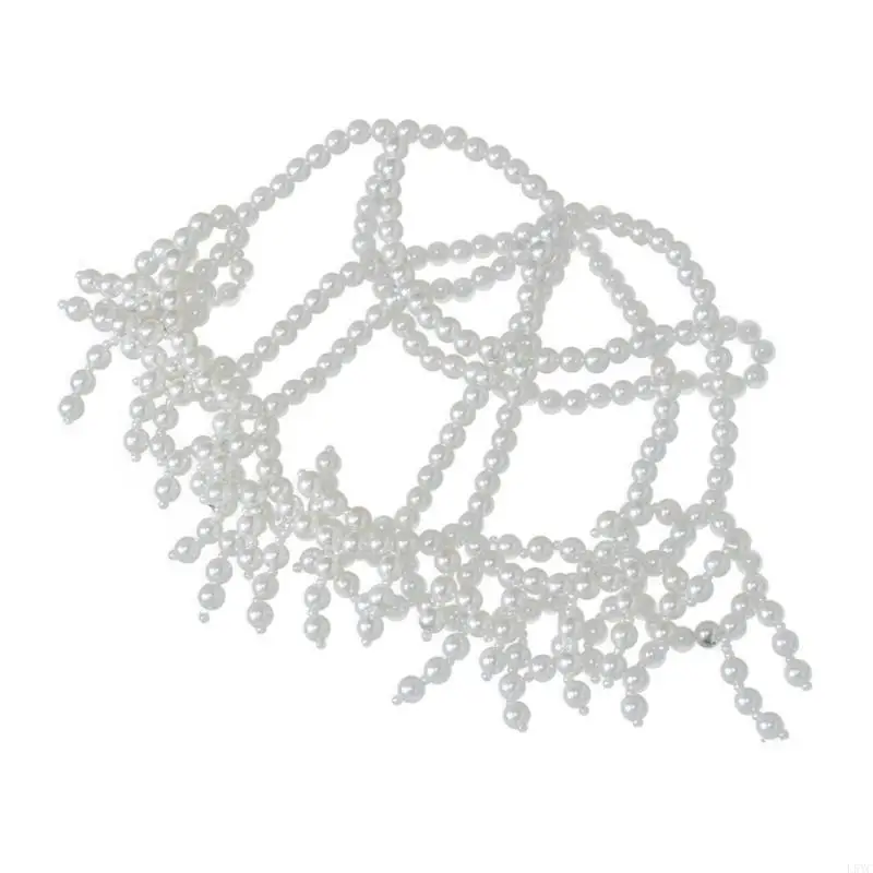 

L5YC Modern Sparkling Pearls Hair Jewelry Bridal Headpieces Party Blingbling Tassels