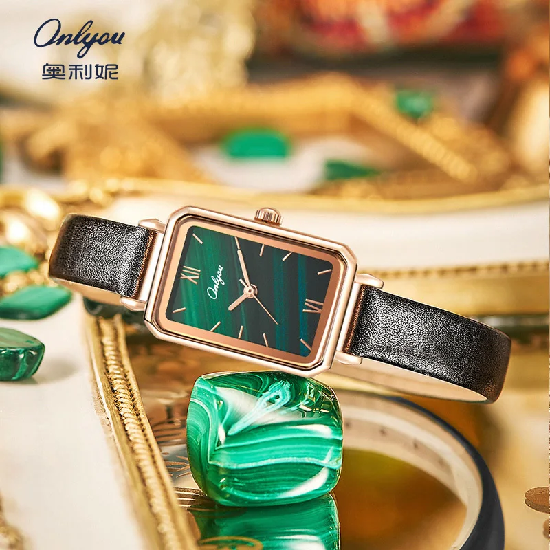 2025 Hot Selling ONLYOU Brand Genuine Leather Strap Women's Watch Luxury Gift Quartz Watch Simple Fashion Student Square Watch