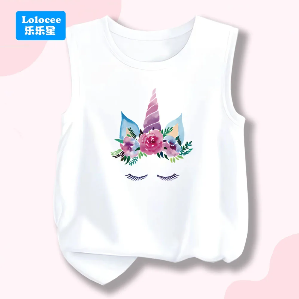 

Футболка без рукавов для девочек с цветочным принтом единорога и ресниц — повседневный летний жилет для детей, хлопковая майка DJSMY1