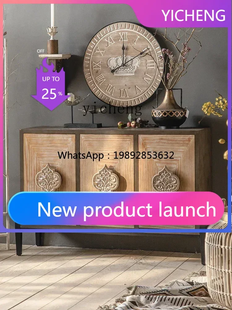 

LYY American solid wood chest retro decorative wall side cabinet living room wall hidden compartment locker