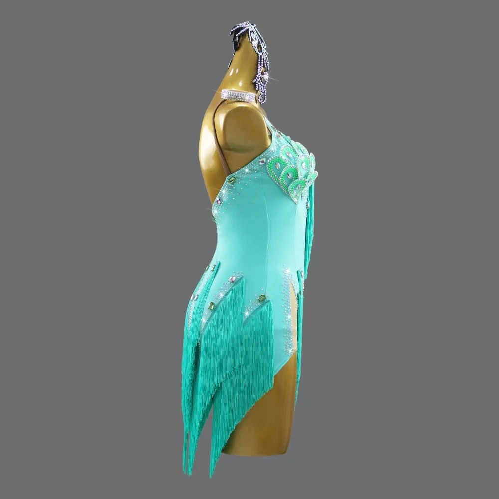 2025Costume For Girl  Latin Dance Dress Competition Suit Midi Sexy Female Samba Women Performance Stand Ballroom Evening Clothes