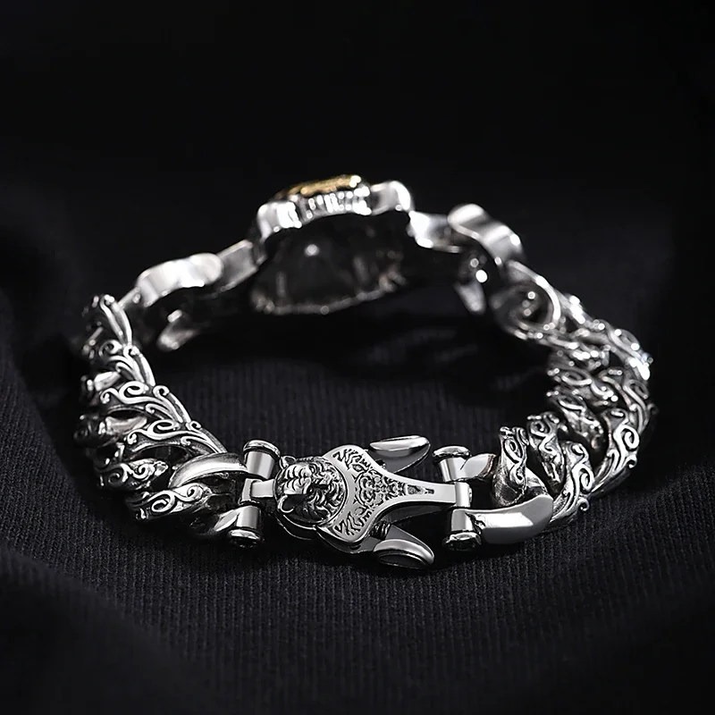 ZABRA 925 Sterling Silver Bracelets New Fashion Tiger Head Eternal Vine Horsewhip-chain Argentum Amulet Domineering Jewelry Men