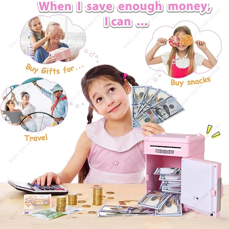 ATM Bank Toys for Kids Mini  Automatic  Safe Coins Cash Saving Money Box with Code Key Lock Coin   Children Gifts