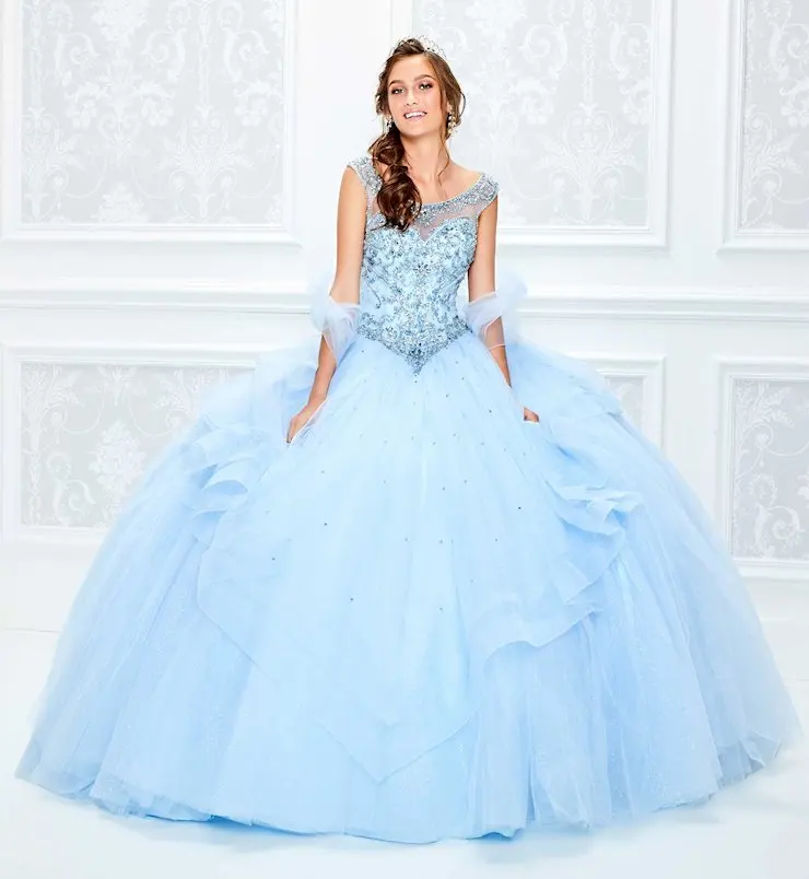 Sky Blue Quinceanera Dresses Ball Gown Cap Sleeves Tulle Beaded Puffy Mexican Sweet 16 Dresses Charro 15 Anos Customized