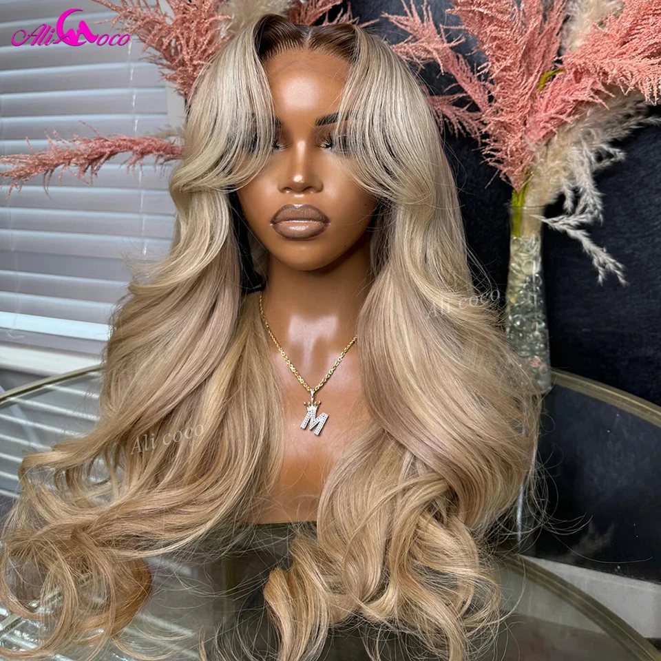 13X6 Ombre Blonde With Brown Root Lace Frontal Wig Human Hair For Women Transparent 13X4 Lace Front Human Hair Wig Pre Plucked