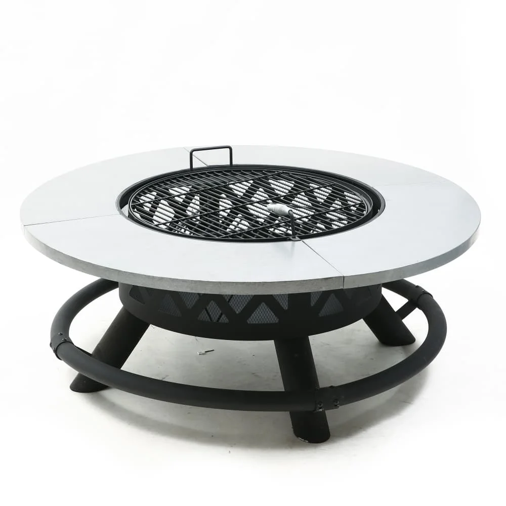 

42-Inch Steel Patio Fire Pit with Grill Grate Round Wood Burning Bonfire for Outdoor Use