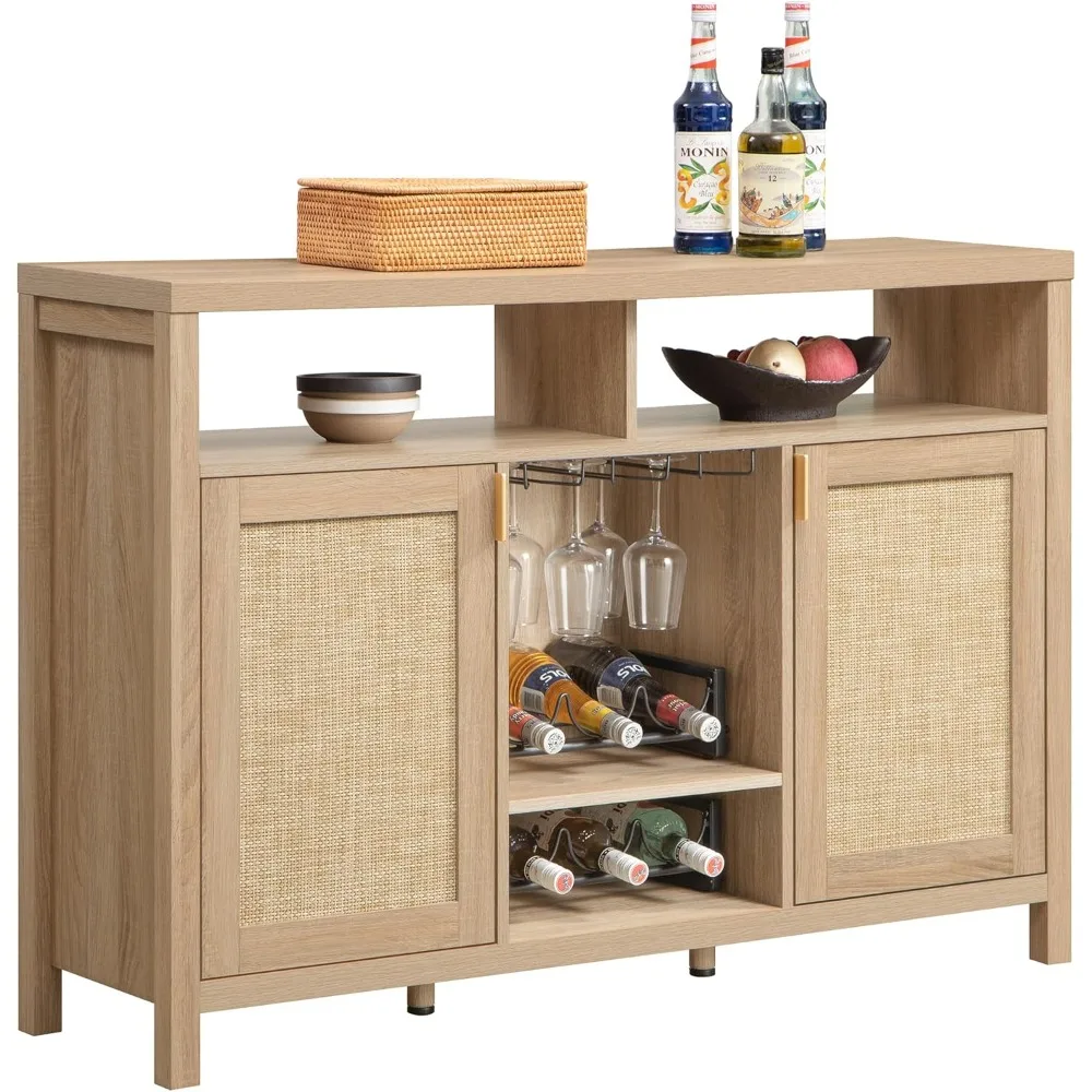 Armadietto da bar in rattan, armadietto da buffet con 51 credenze con contenitore, armadietto per vino per liquori in fattoria con portabottiglie