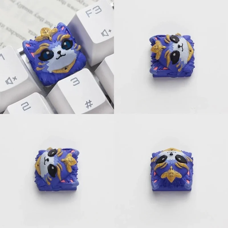 Cute Cat Keycaps Resin Layered Epoxy Artisan Keycaps for Mechanical Keyboard Accessories Custom Transparent Key Caps MX Switch