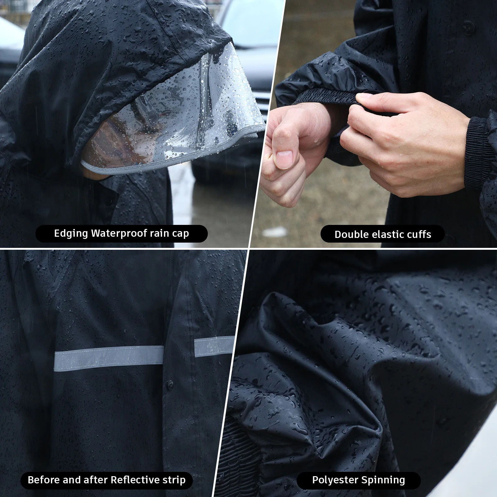 

1 set Double Layer Raincoat Suit Waterproof Jacket Pants Set L Size Polyester Mesh Lining Transparent Hat Brim Unisex Rainwear