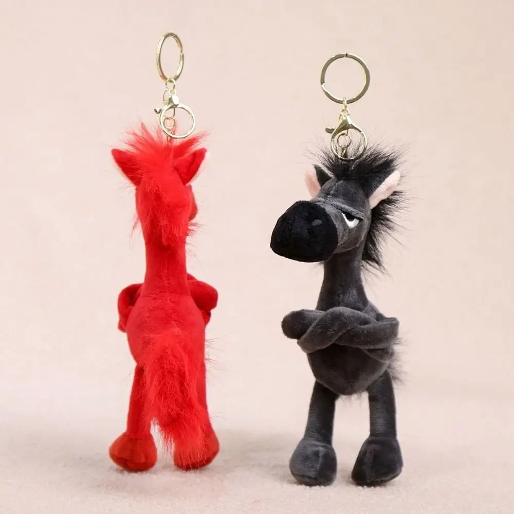 Cartoon Simulation Horse Stuffed Keychain Exquisite Craftsmanship Fantasy Style Pony Black Red Keyring Horse Room Decoration