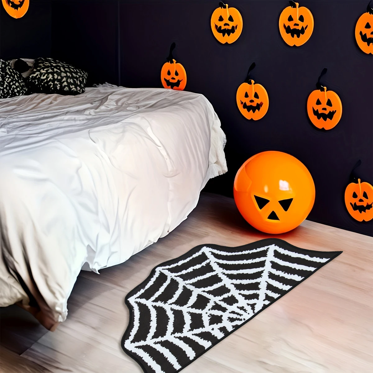 Halloween Irregular Carpet Ghost Spider Web Pattern Bedroom Rug Halloween  Doormat Non-slip Bathmat Halloween Decorations 2024