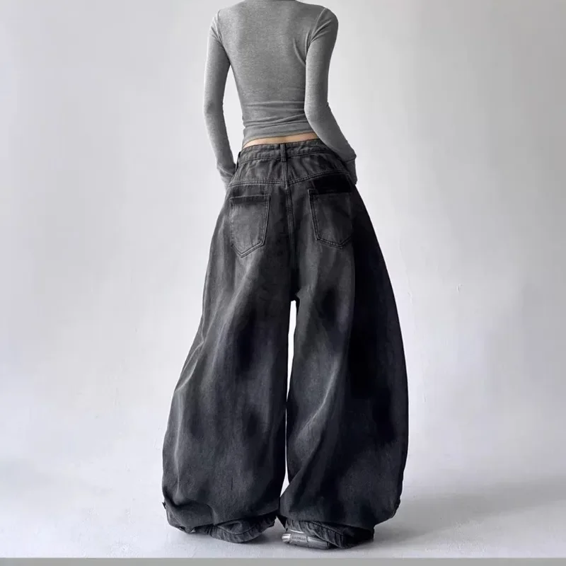 New American High Street Gradient Fade Stripe Design Jeans Women's Y2k Streetwear Korean Fashion Loose Wide Leg Denim Streetwear