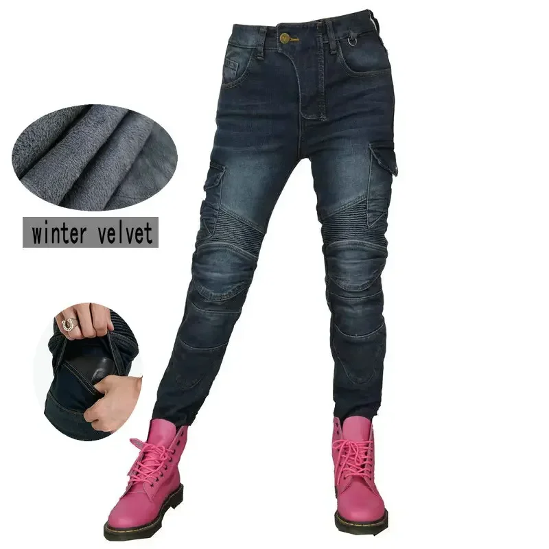 Volero Winter Motorcycle Riding Protection Jeans Female Knight Casual Warm Overall Jeans Motocross Protective Trousers For Girls