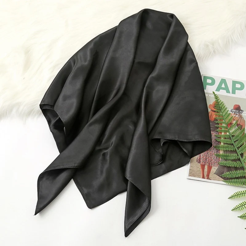 Cachecóis de cabelo cetim Headband para mulheres, lenço principal, xales, lenço monocromático, hijab, headwraps tamanho grande para senhoras, 90x90cm