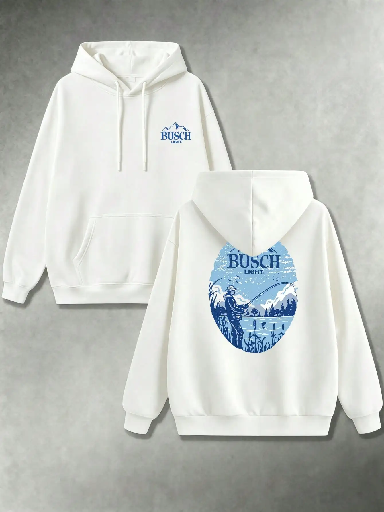 Mens Double Sided Graphic Hooded Sweatshirt Pullover Print Fishing Fisherman Catching Fish Retro Style Vintage Streetwear Casual Apparel Clothing Tops