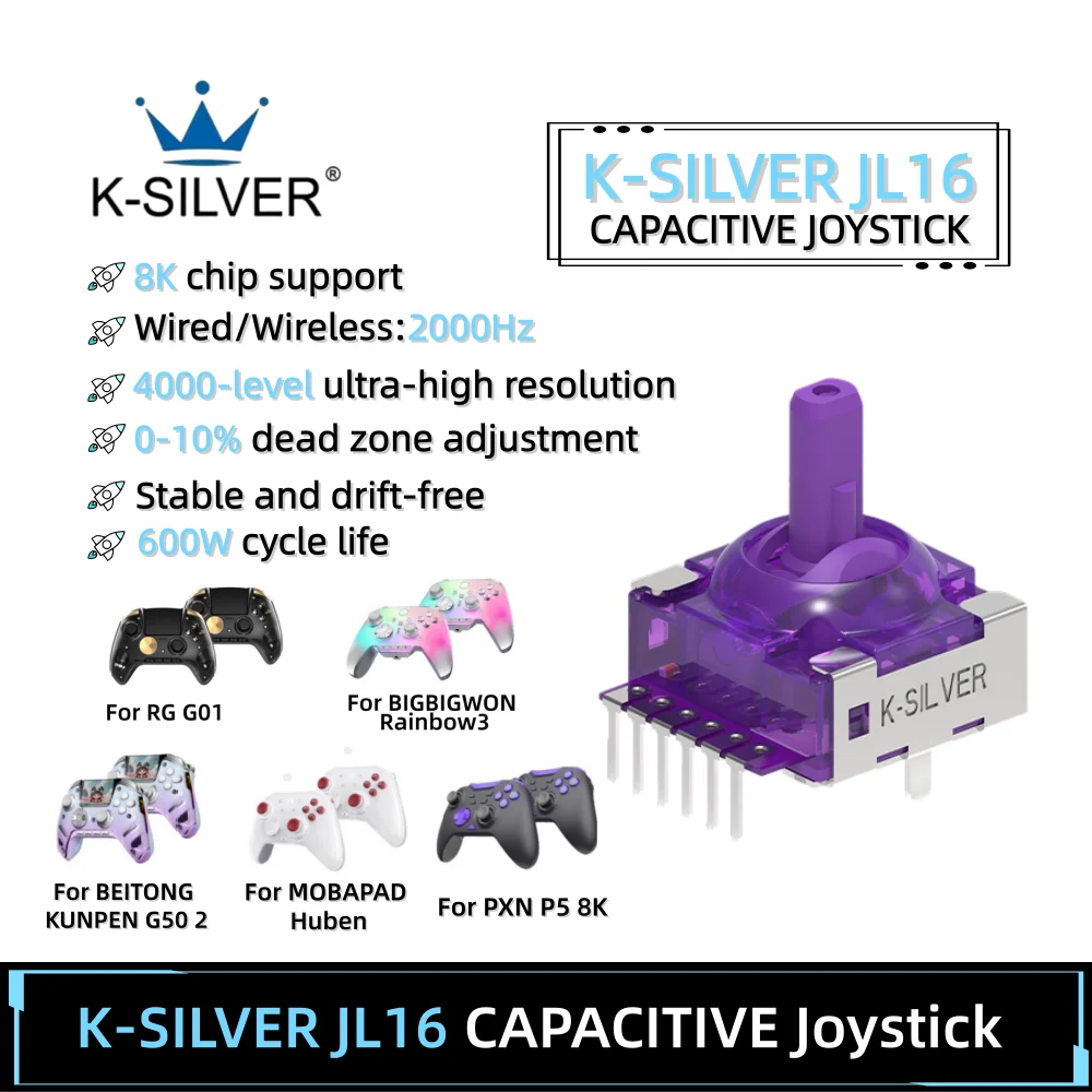2/10PCS K-SILVER JL16 CAPACITIVE Joystick For PXN P5 8K/MOBAPAD Huben 2 TMR Joystick No Drift High-Precision Low-Power