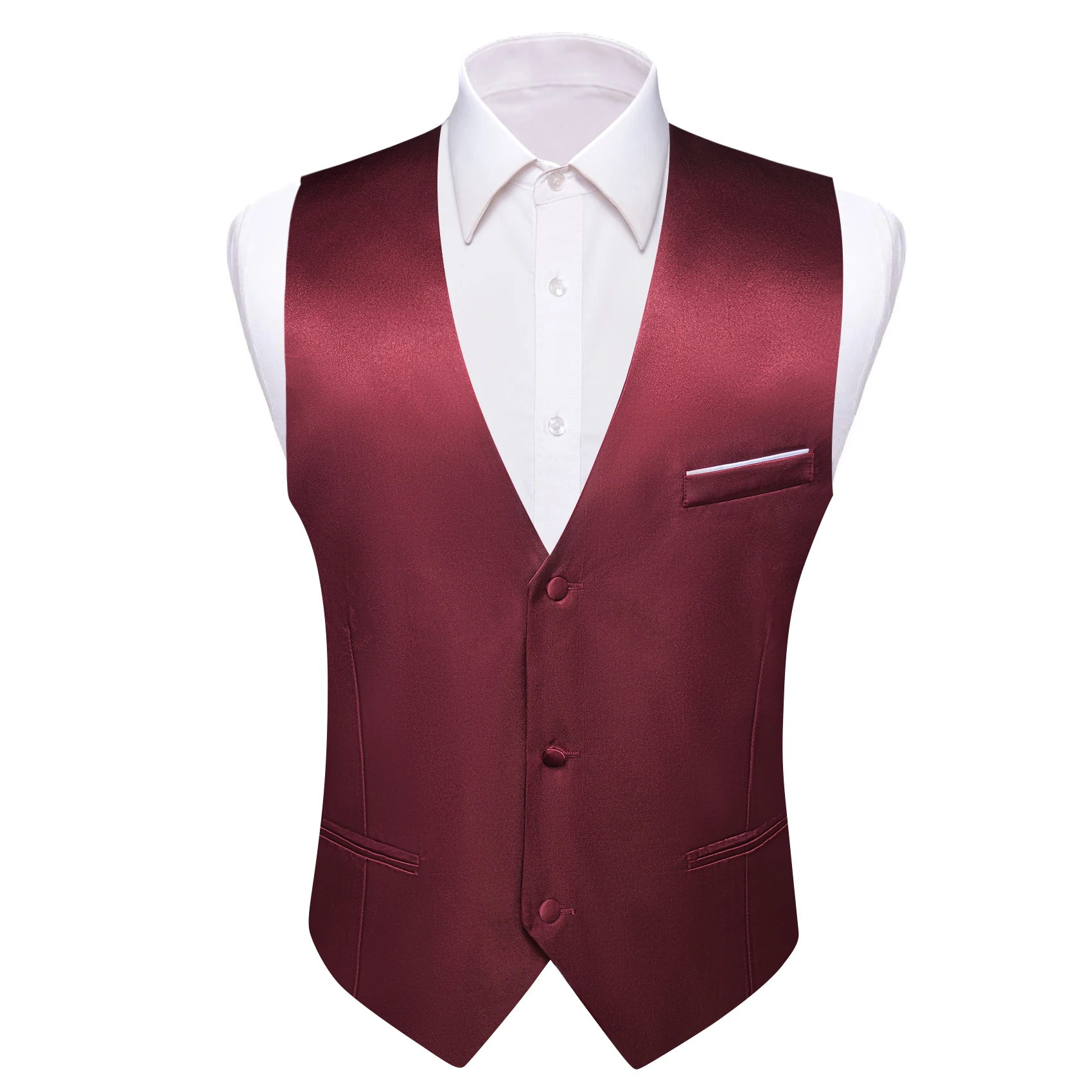 Luxury Men's Vest Solid Red Burgundy Satin Slim Fit Waistcoat Wedding Formal Party Business Sleeveless Jacket