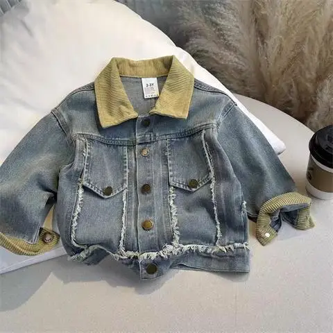 1-11Y Children's Turn-down Collar Denim Jackets Autumn Spring Coats for Boys Kid's Loose Casual Outerwear Clothes H139-40