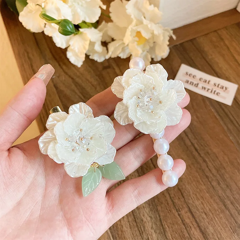 French romantic super fairy camellia hairpin hairpin female retro side bangs clip premium temperament headwear clip