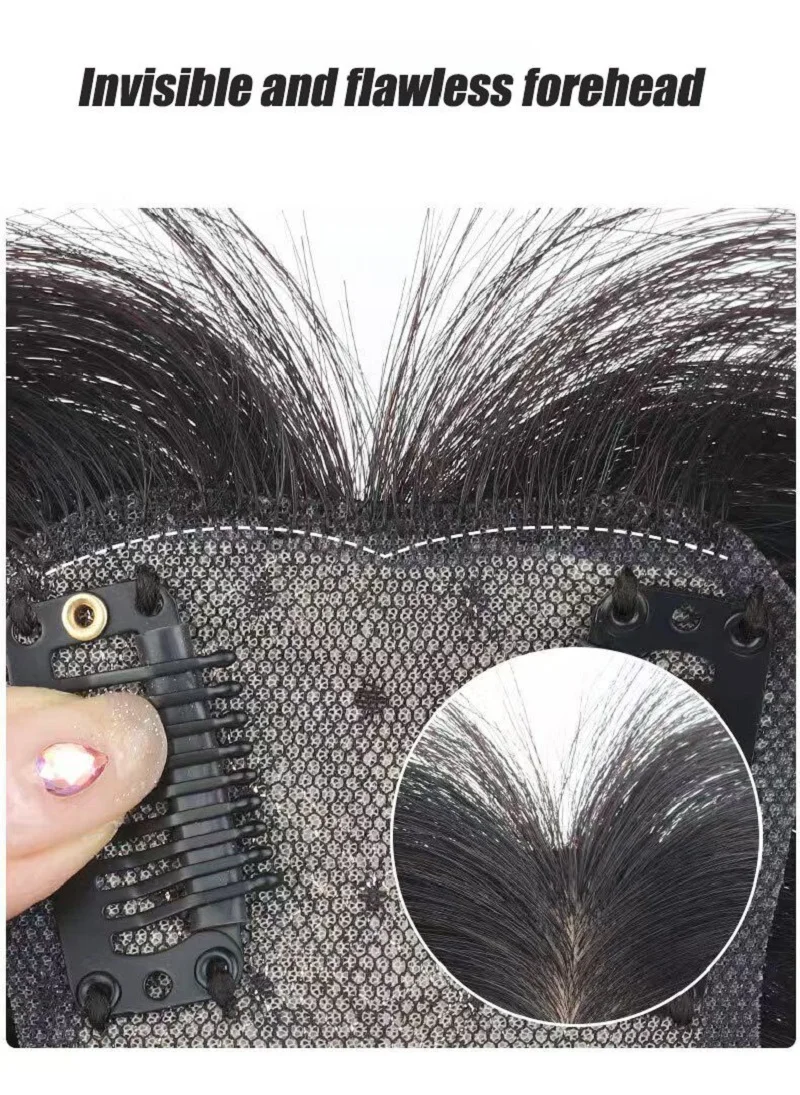 Klip rambut manusia lurus hitam asli 100% hiasan rambut Topper renda 27cm 7x11cm penutup rambut manusia dasar sutra untuk wanita Asia Korea