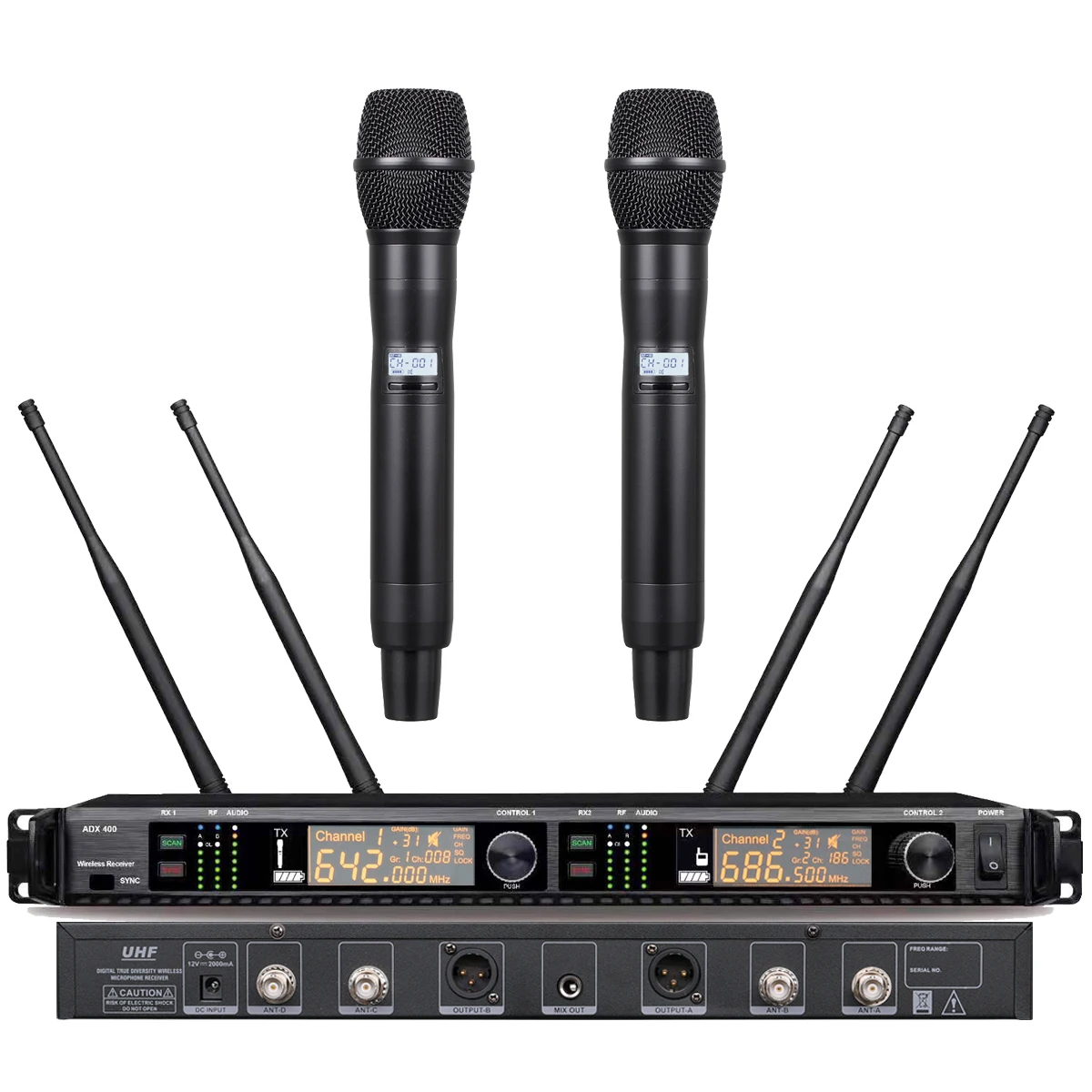 Advanced UHF 200 Channel ADX2 Handheld Digital Wireless Microphone System AD4D KS9 Dynamic DJ Karaoke Stage True Diversity