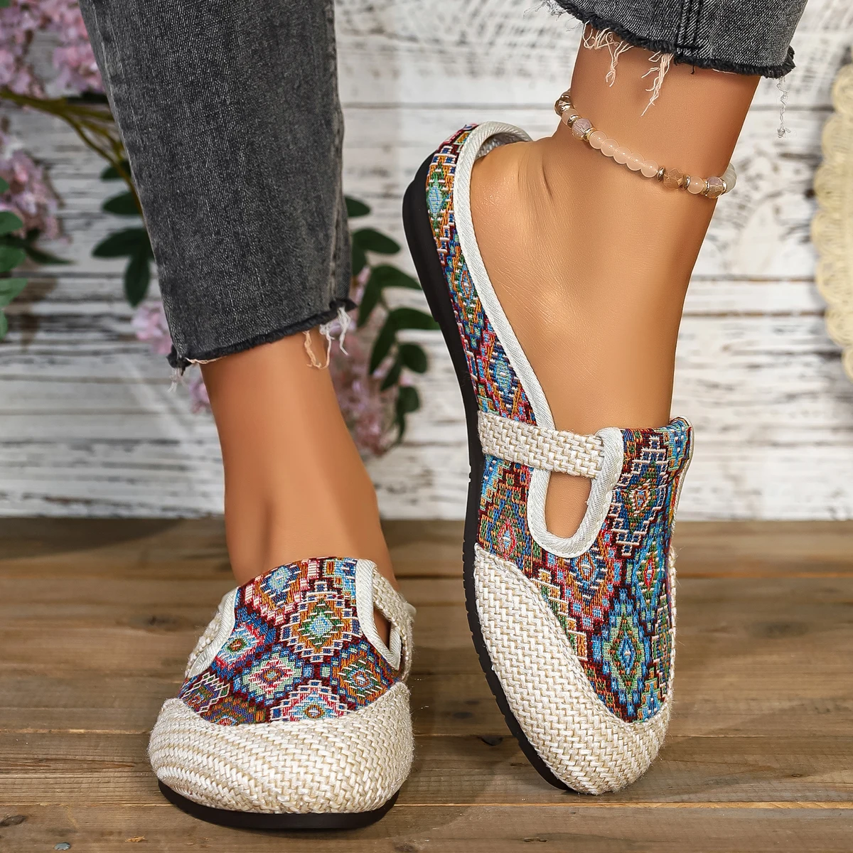 Ethnische bestickte Schuhe: Neue atmungsaktive Leinen-Halbslipper für Damen mit weichen Sohlen – Damen-Stoffschuhe für den Einzelfuß – Detail 3