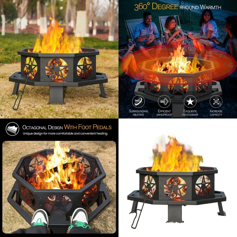 

32 Inch Octagonal Outdoor Wood Burning Fire Pit for Patio, Backyard, and Camping