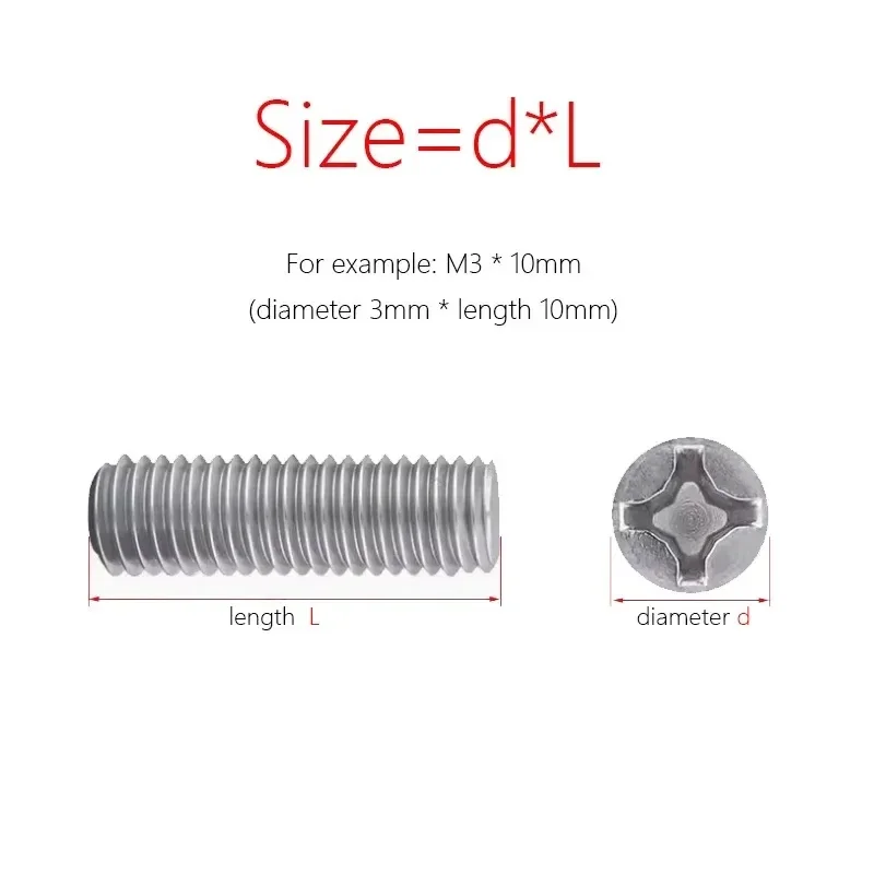 304 Stainless Steel Phillips Head Set Screw Flat Point Set Grub Screw Headless Set Screws M2 M2.5 M3 M4