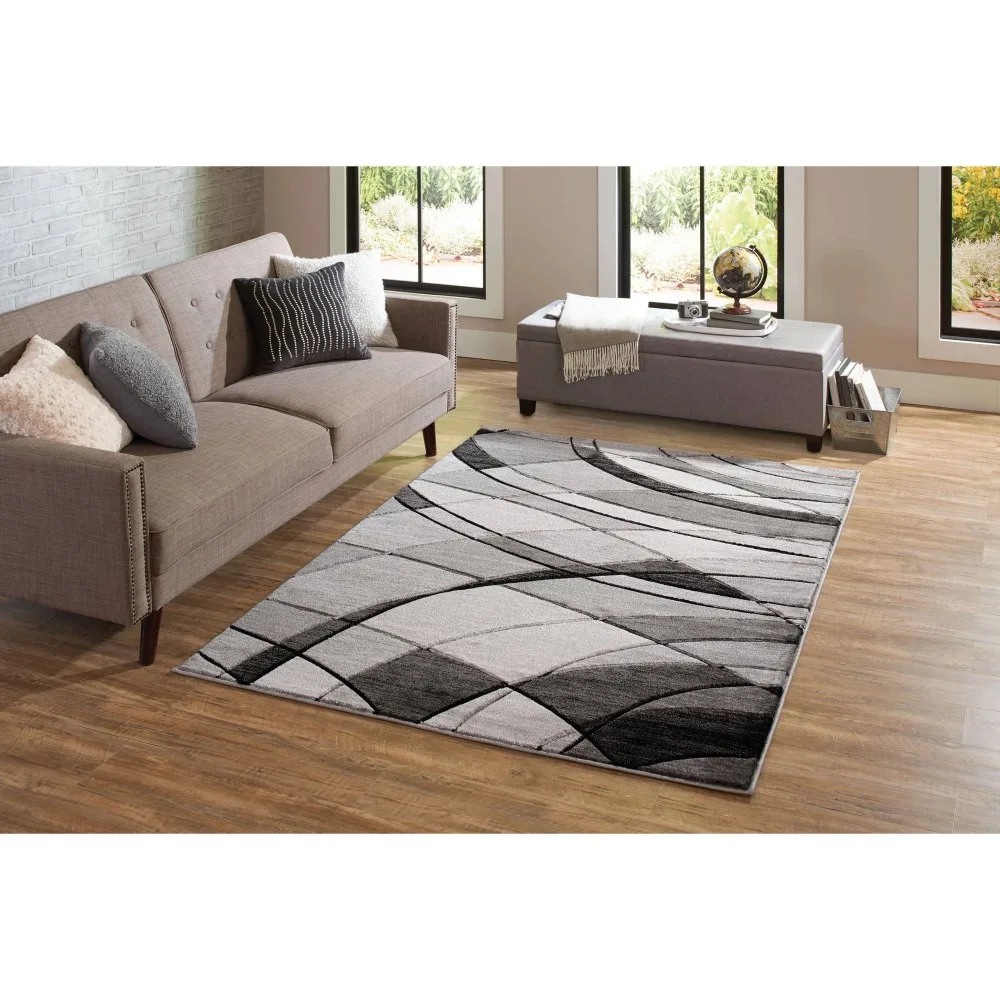 Abstract Indoor Area Rug, Gray, 5'x7'