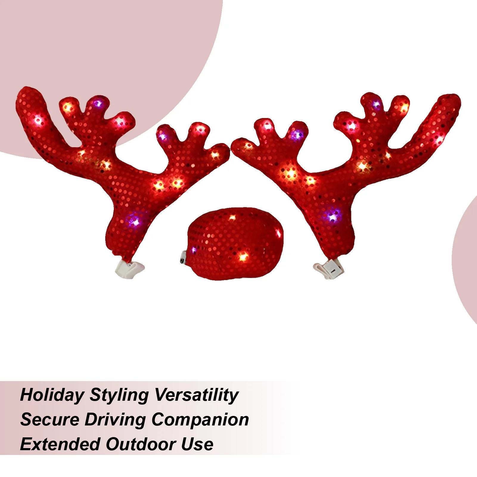 

Reindeer Decor Cute Funny Waterproof Nose Antlers Kit Vehicle Accessories For Winter Holiday New Year Family Friends Gathering