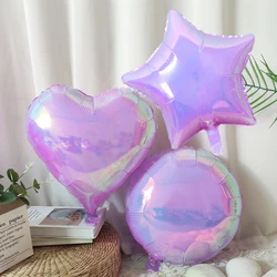 5 sztuk laserowych przezroczystych kolorowych balonów foliowych, gwiazdek w kształcie serca i okrągłych balonów, przyjęcie urodzinowe, Baby Shower, dekoracje walentynkowe.