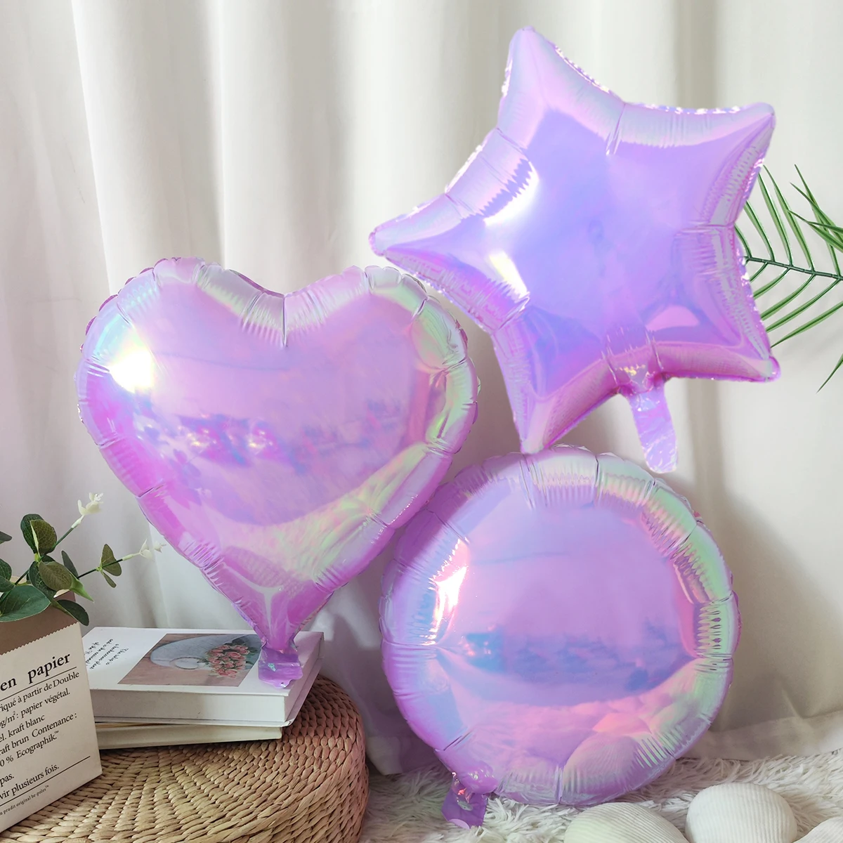 5pcs Laser Clear Colored Foil Balloons, Heart Star and Round Balloons, Birthday Party, Baby Shower, Valentine's Day Decorations.