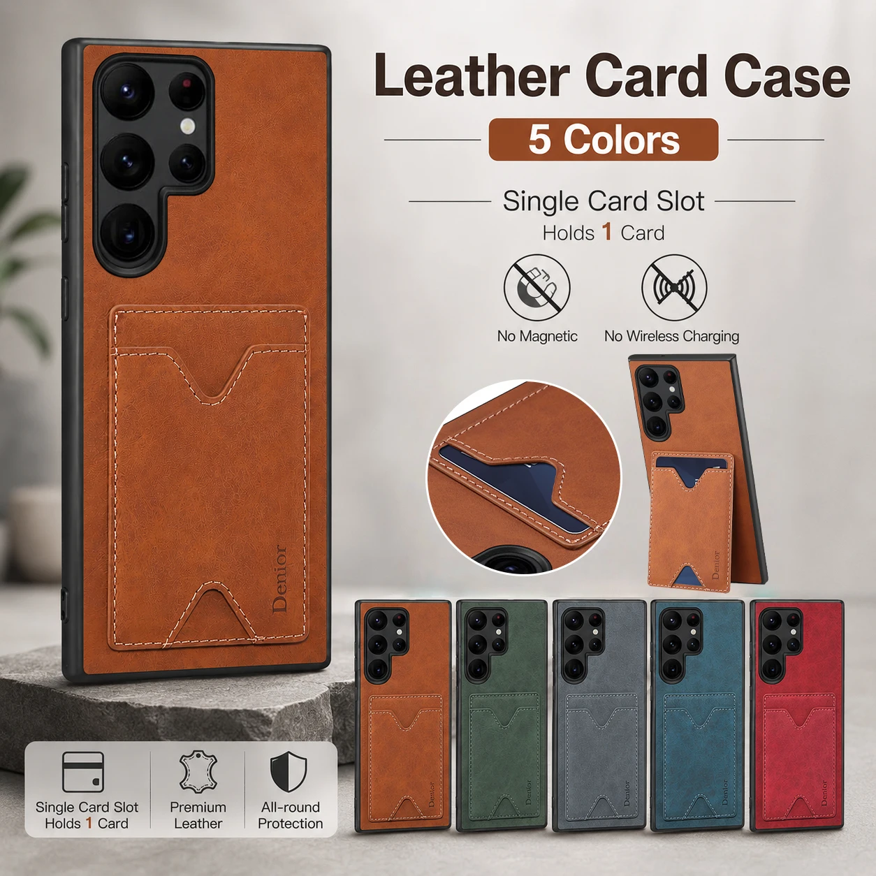 Denior Faux Leather Phone Case Suitable For Samsung Galaxy S24 Plus S23 Ultra With One Card Slot And Slim Protective Cover Shell