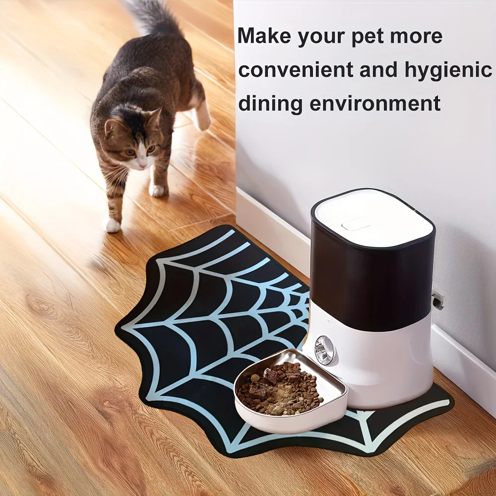 Spider Web Pet Feeding Mat Non-Slip Durable Cat/Dog Bowl Mat for Floors Cat Dining Mat Spooky Halloween Pet Bowl Pad Home Decor