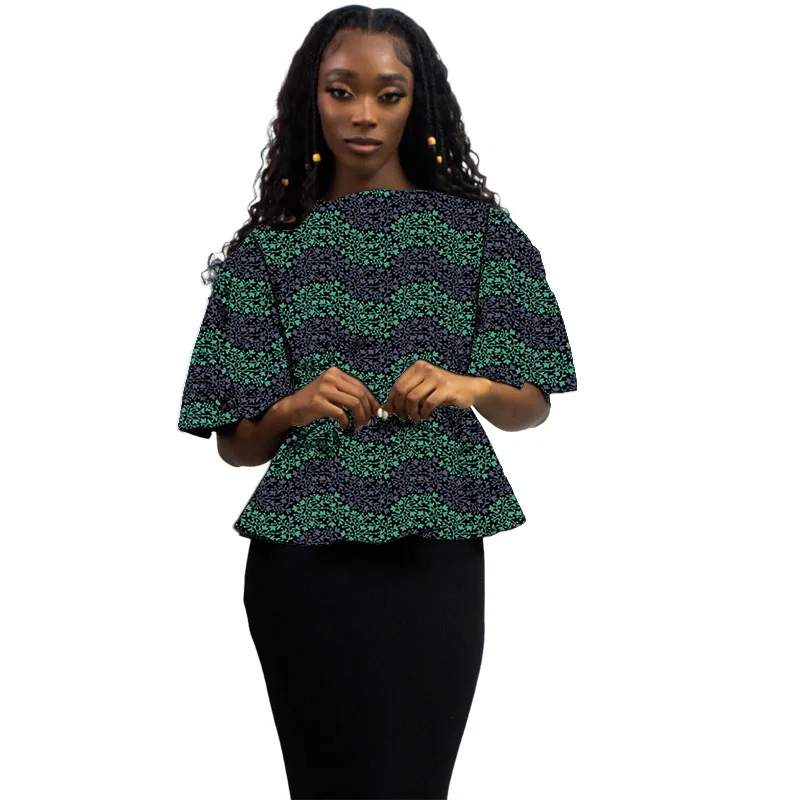 

African Couture Wax Print Loose blouses Elegant Half Sleeve Women's Ankara Tops Summer Party Wear Tailored