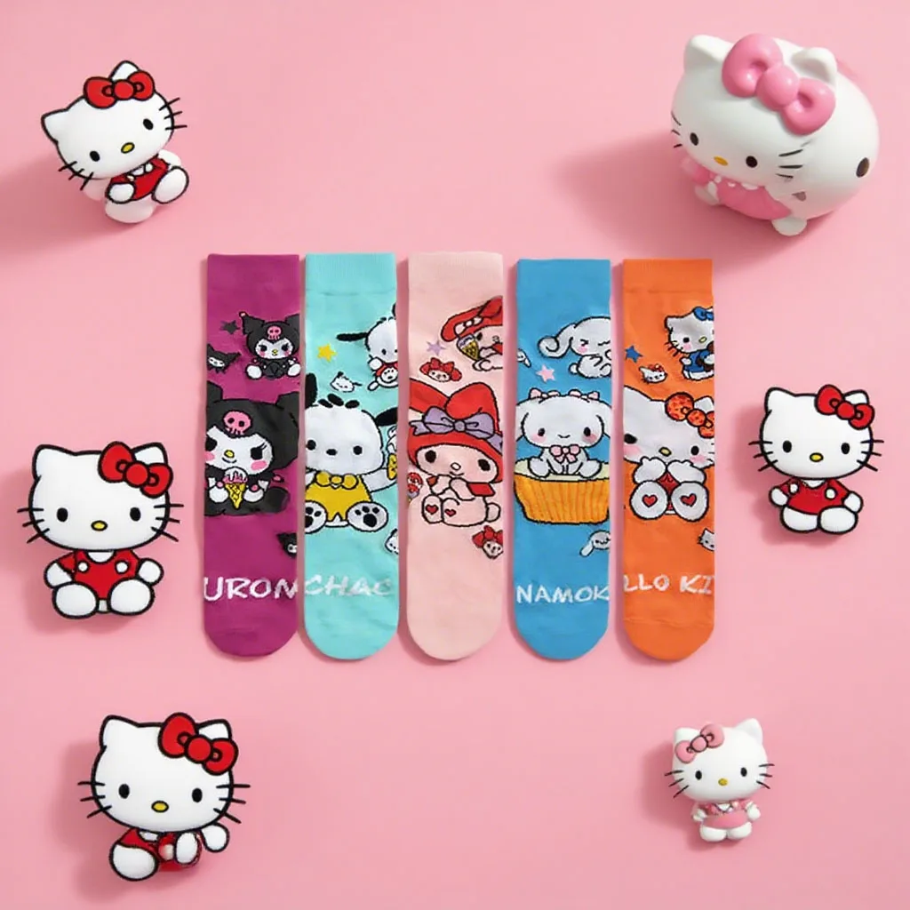 1/5 زوجًا من الجوارب المحبوكة من سلسلة سانريو اللطيفة للرجال والنساء