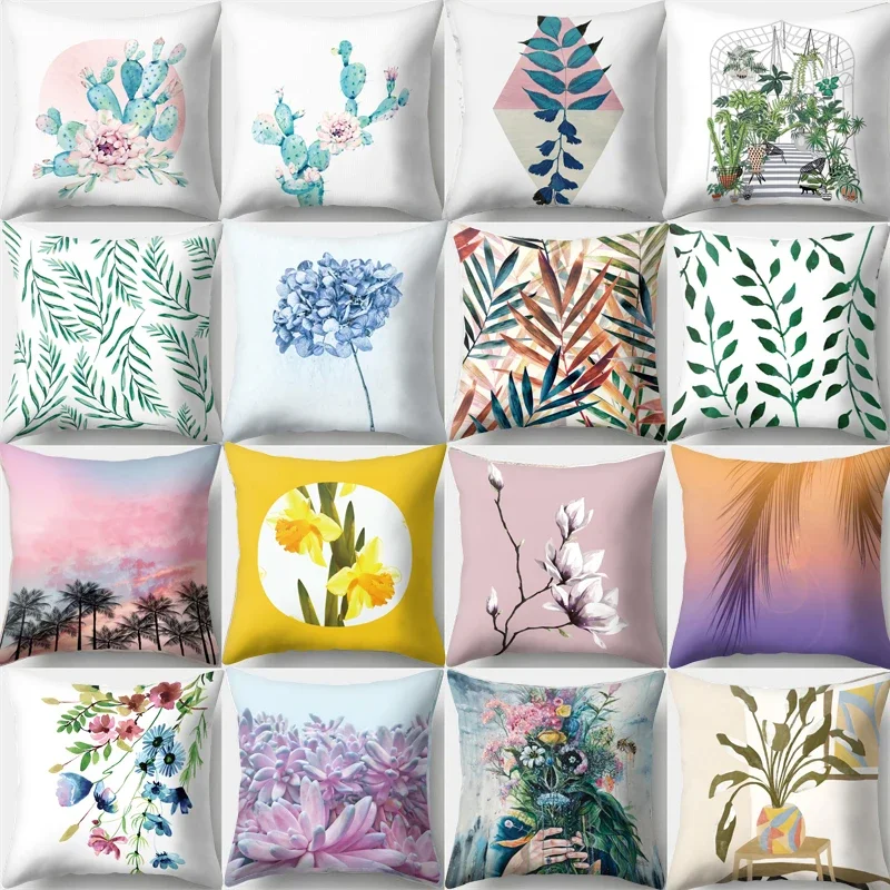 

Modern Living Room Sofa Pillow Cover Home Decoration Natural Plant Flower Leaf Print Cushion