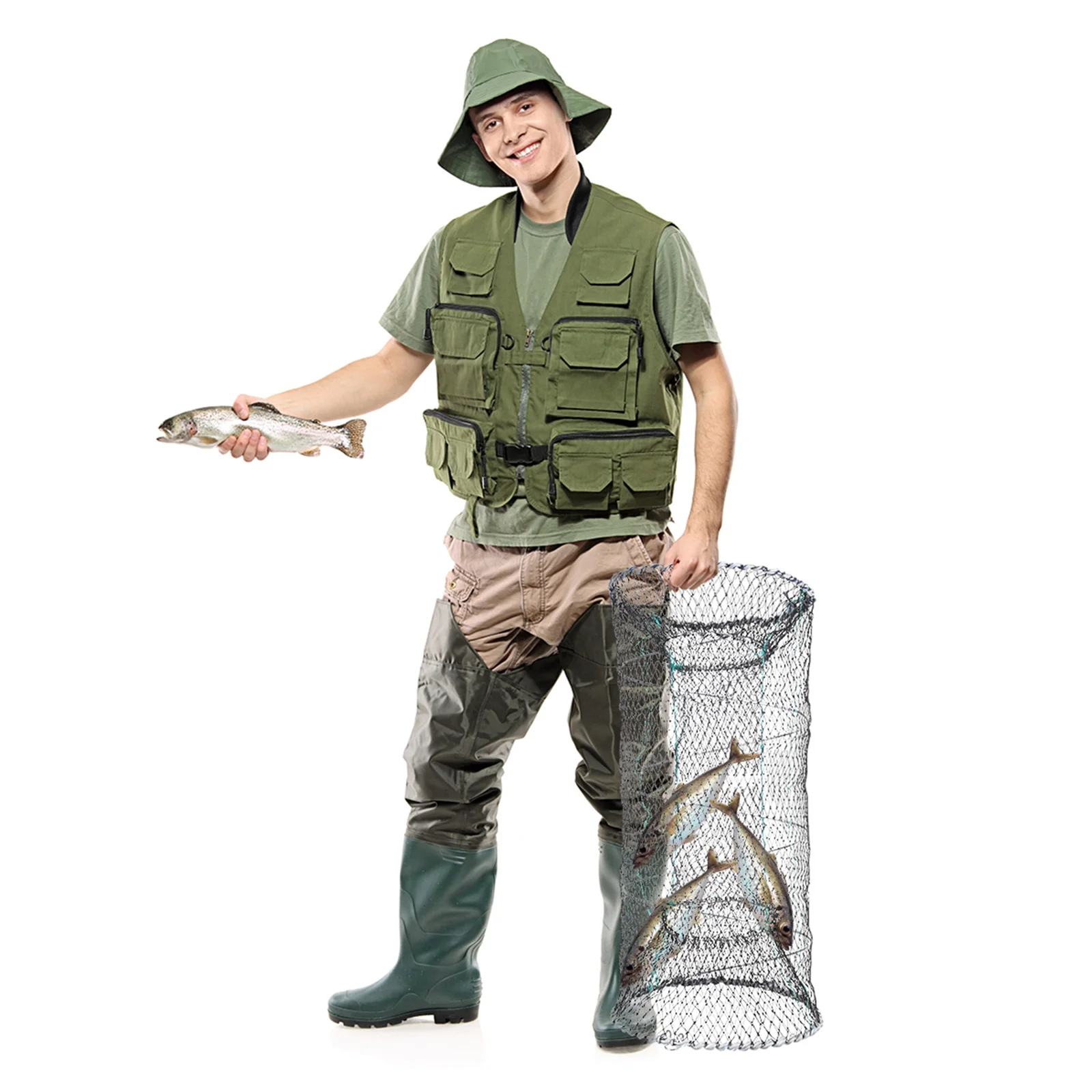 

Automatic Telescopic Foldable Fishing Shrimp Trap Portable Mesh Net Cage Easy Use Lightweight for Crab Lobster Minnow Crawfish