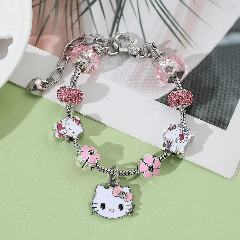 A new product from the Sanrio series Hello Kitty Fashionable Cute Cartoon Flower Pendant DIY Beaded Versatile Bracelet