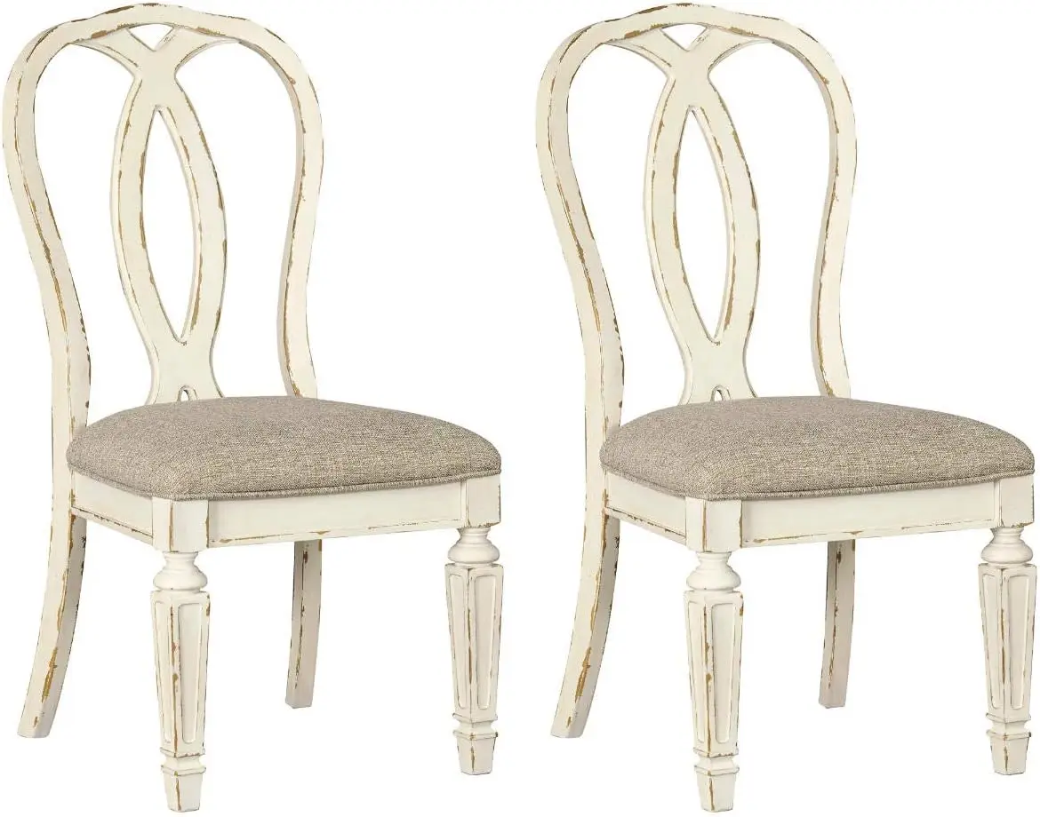 French Country Ribbon Back Dining Chair, 2 Count, Chipped White