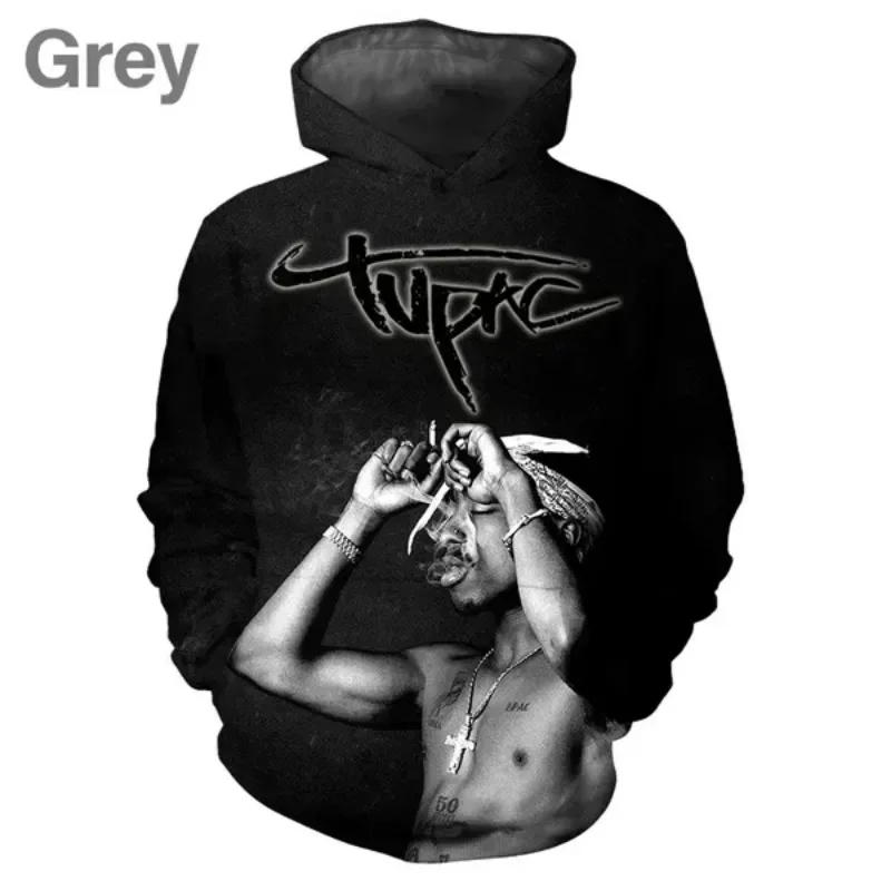 2024 2Pac Hip Hop Rap 3D Hoodie Personality Cool Street Hoodie Pullover Autumn and Winter Sweatshirts Long-sleeved Pullover