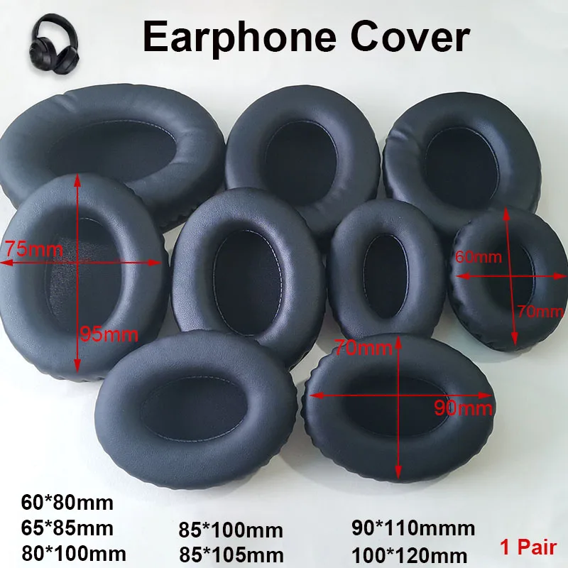 1Pair Universal Oval Ear Pads For Headphones Covers Sponge Leather Foam Cushion 60*70 60*80 65*85 70*90 75*95 80*100 100*120