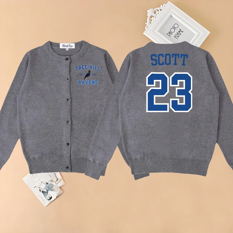 

TREE HILL RAVENS Scott23 Graphic Women Cardigan Cotton O-Neck Fit Single Breasted Autumn Lady Elastic Home Office Sweater