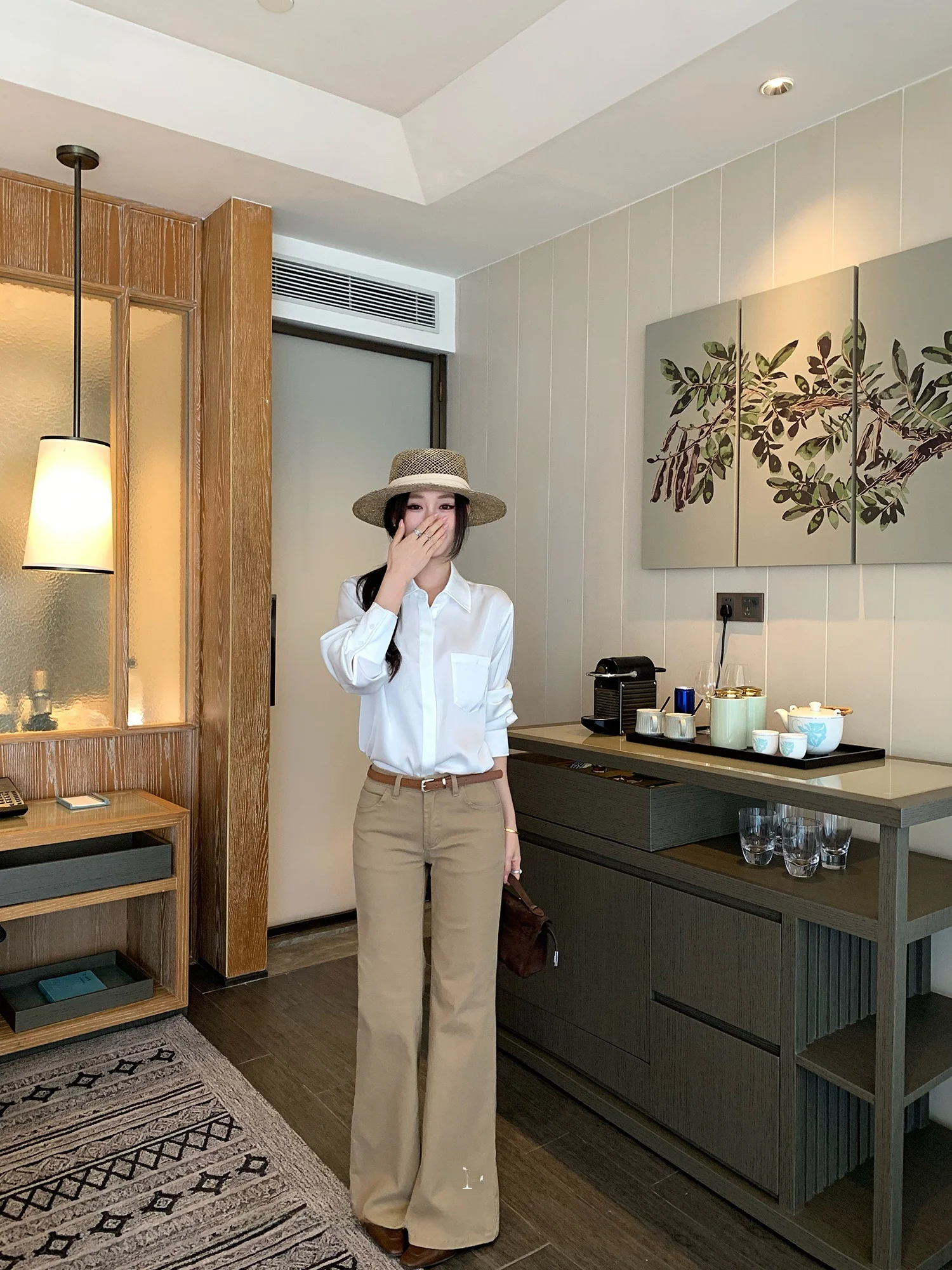 

Chen Mi Fan Women's Satin Long Sve irt Collared Commute Friendly Loose Fit Polyester Fiber lectual Sle Spring 2026