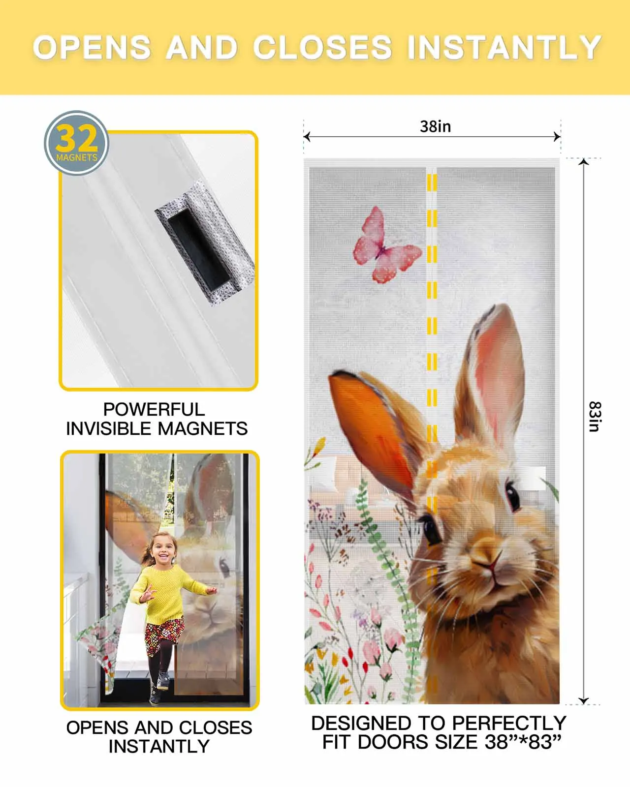 Easter Bunny Flowers Butterfly Summer Magnetic Door Curtain Living Room Bedroom Home Anti-mosquito Screen Door Curtain