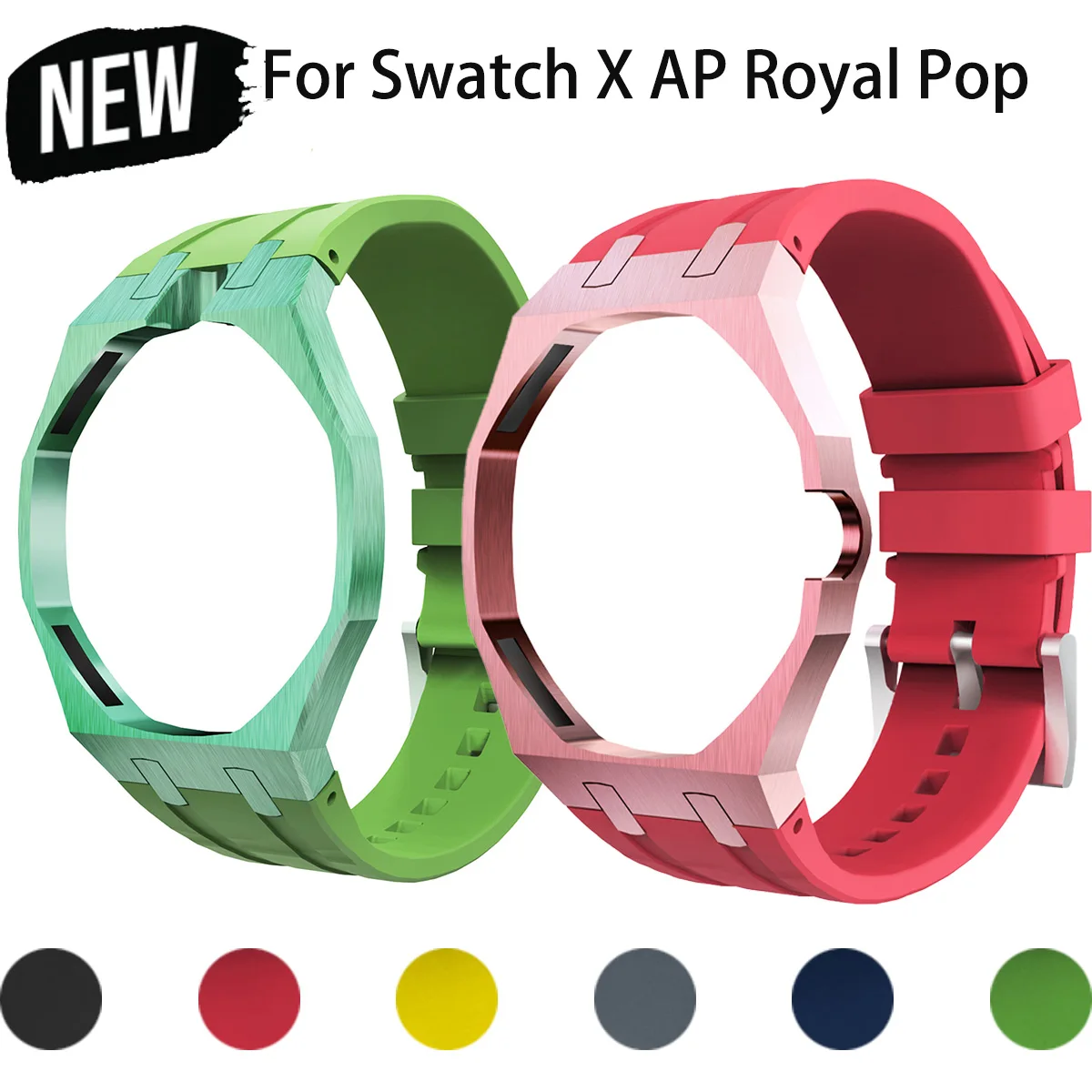 Aluminum Metal Case+Silicone Strap for Swatch X AP Royal Pop Pocket Watch Changer To Wristwatch Modification Accessories