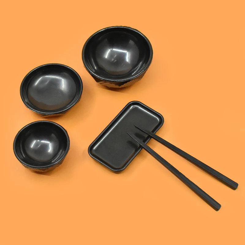 1Set 1:6 Dollhouse Miniature Dinner Plate Bowl Chopsticks Tray Tableware Kitchen Model Decor Toy Doll House Accessories