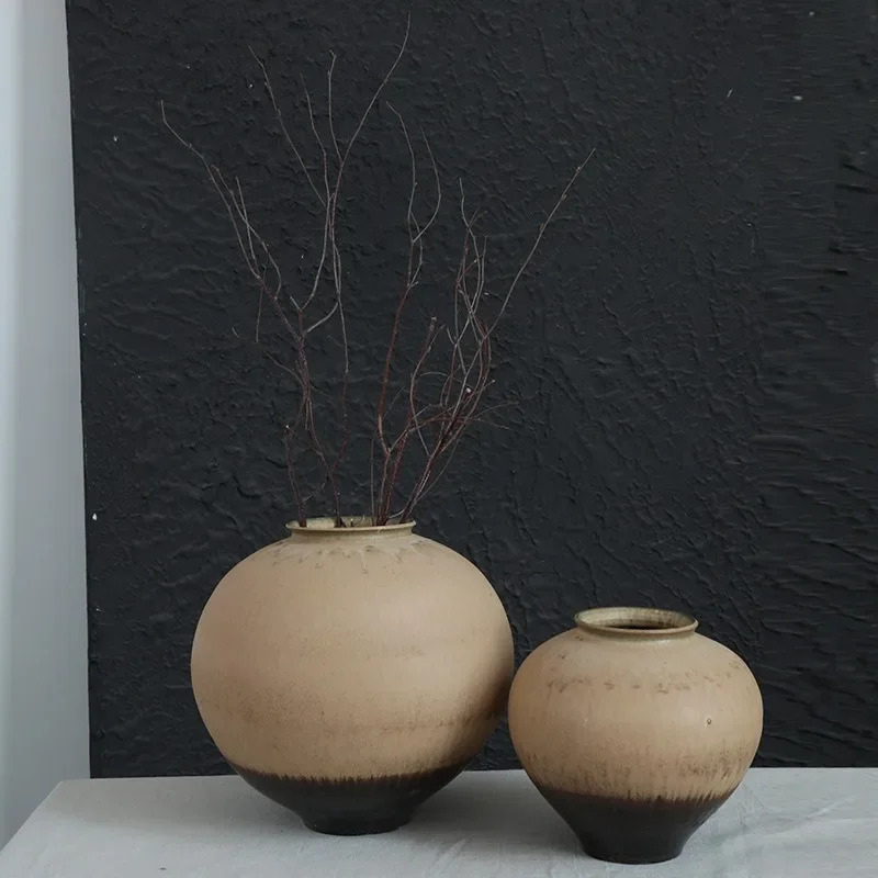 Jingdezhen Chinese ceramic vase ornament retro coarse pottery creative light luxury simple home living room flower arrangement o