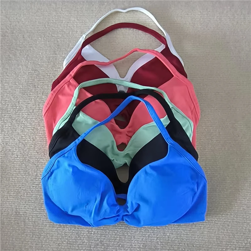 

WHENG Fashion Strappy Bra Gym Top Girl Women High Support Thin Strap Halter Sports Seamless Bras Scrunch Workout Yoga Tank Bra