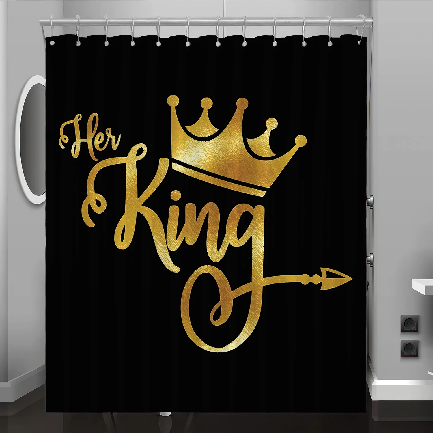 King & Queen Pattern Digital Print Shower Curtain, Bathroom Renovation Home Decoration, Free Hook